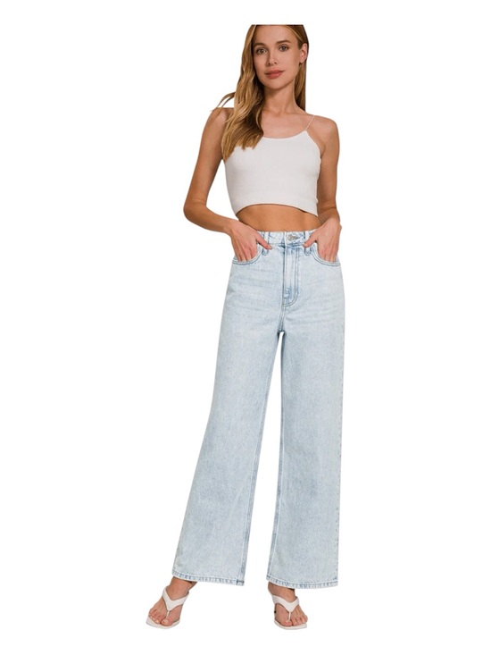 Zenana Outfitters Denim - Zenana Light Wash Wide Leg High-Rise Jeans